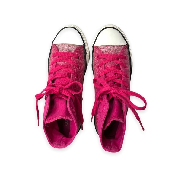 Converse All Star High Top Chuck Taylor Hot Pink Silver Glitter Sneakers Junior - Picture 6 of 17